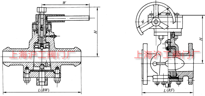 ZDAX47 型美标压力平衡式倒装油密封旋塞阀主要外形及结构尺寸示意图